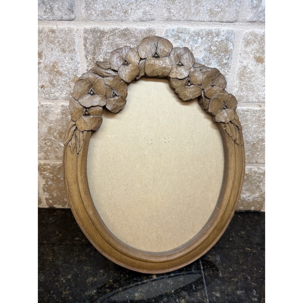 VTG Ms. C Riverside CA Hand Carved Wood Floral Frame Mid Century Cottagecore